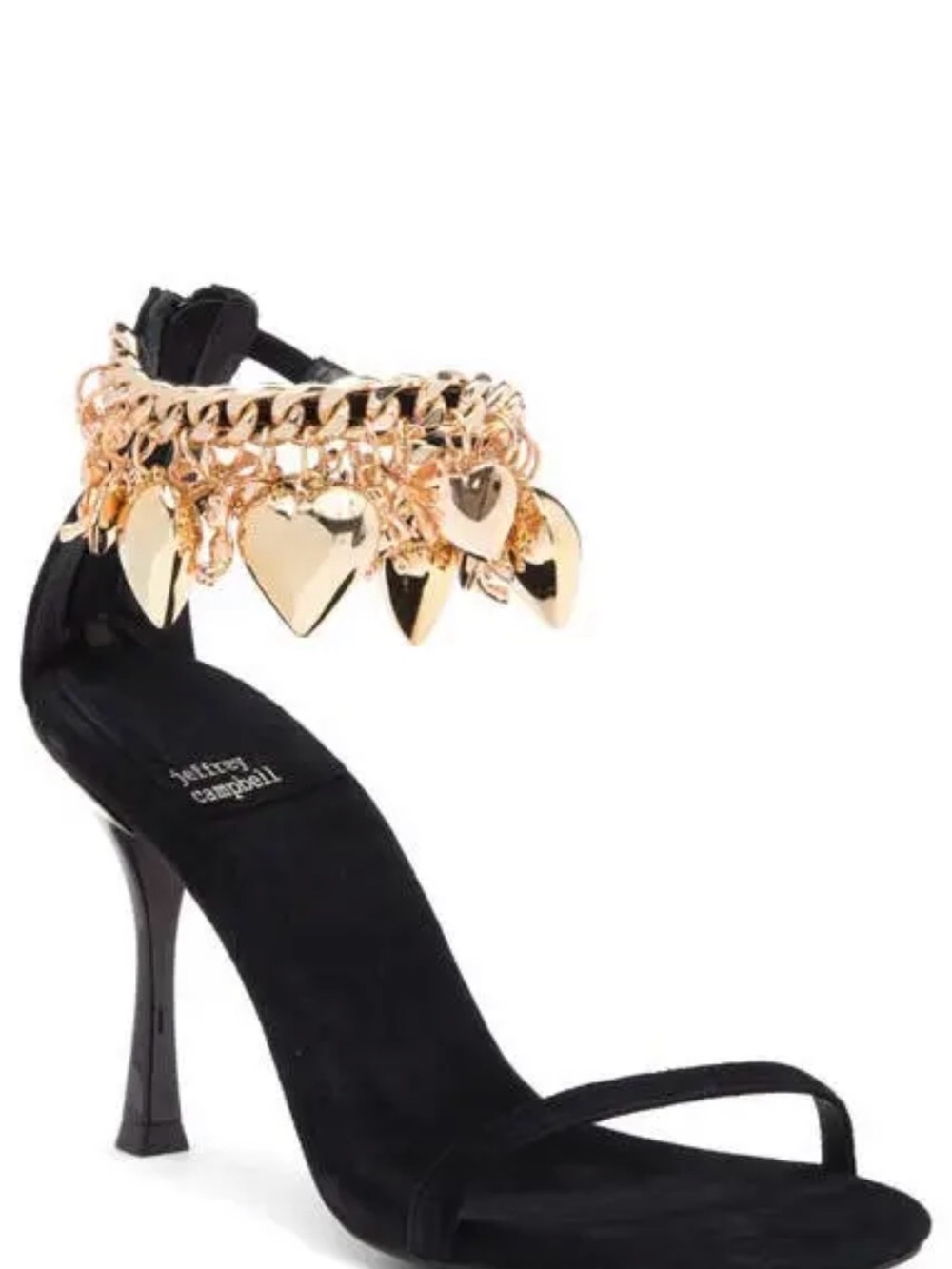 Jeffrey Campbell Black Suede Sandals with Gold Heart Charms - Picture 3 of 12